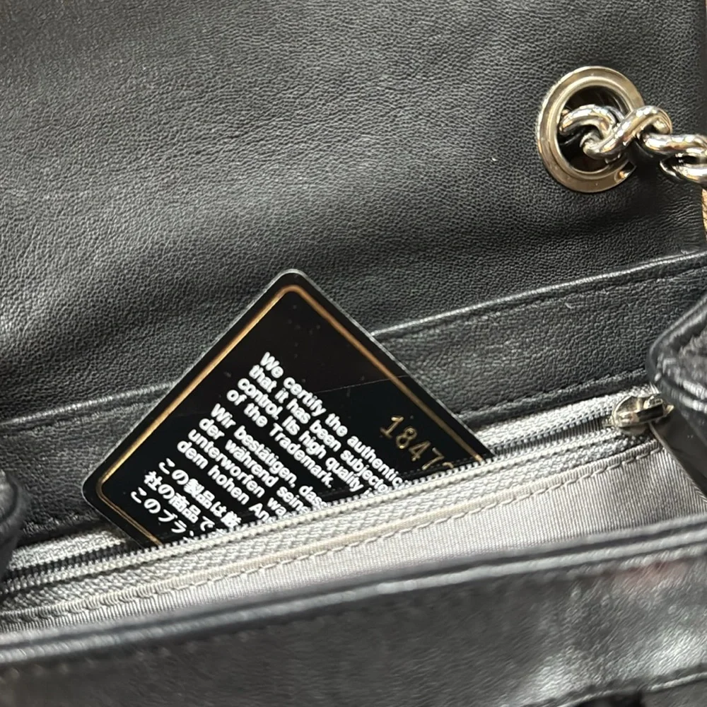 Chanel black leather chain around crossbody bag chunky silver hardware 8x6